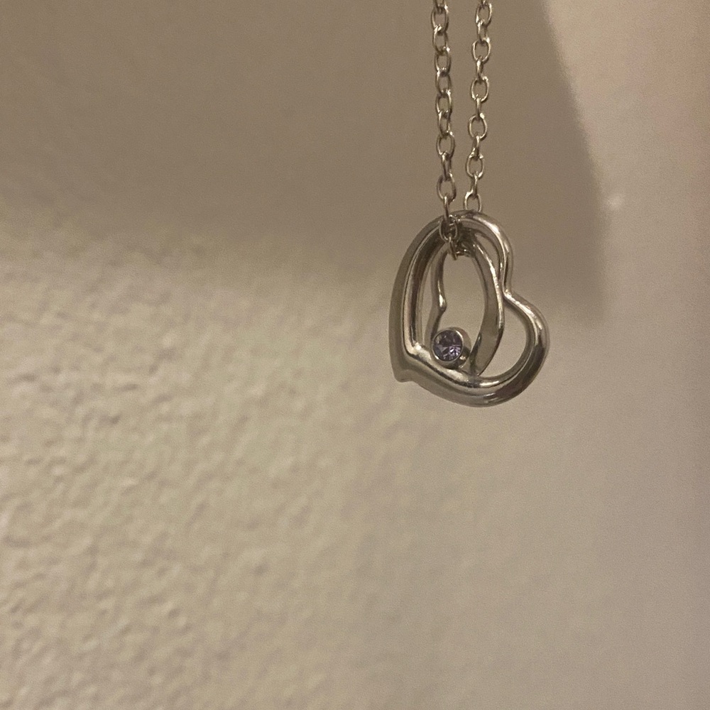 Silver Heart Pendant Necklace with Purple Stone